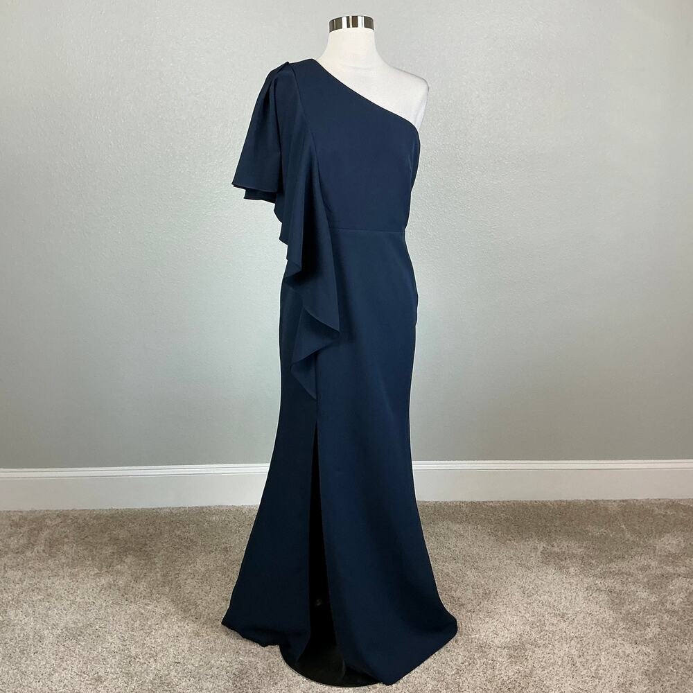 Vince Camuto Blue Evening Gown One Shoulder Ruffled Long A-Line Dress Size 6 - Picture 2 of 13